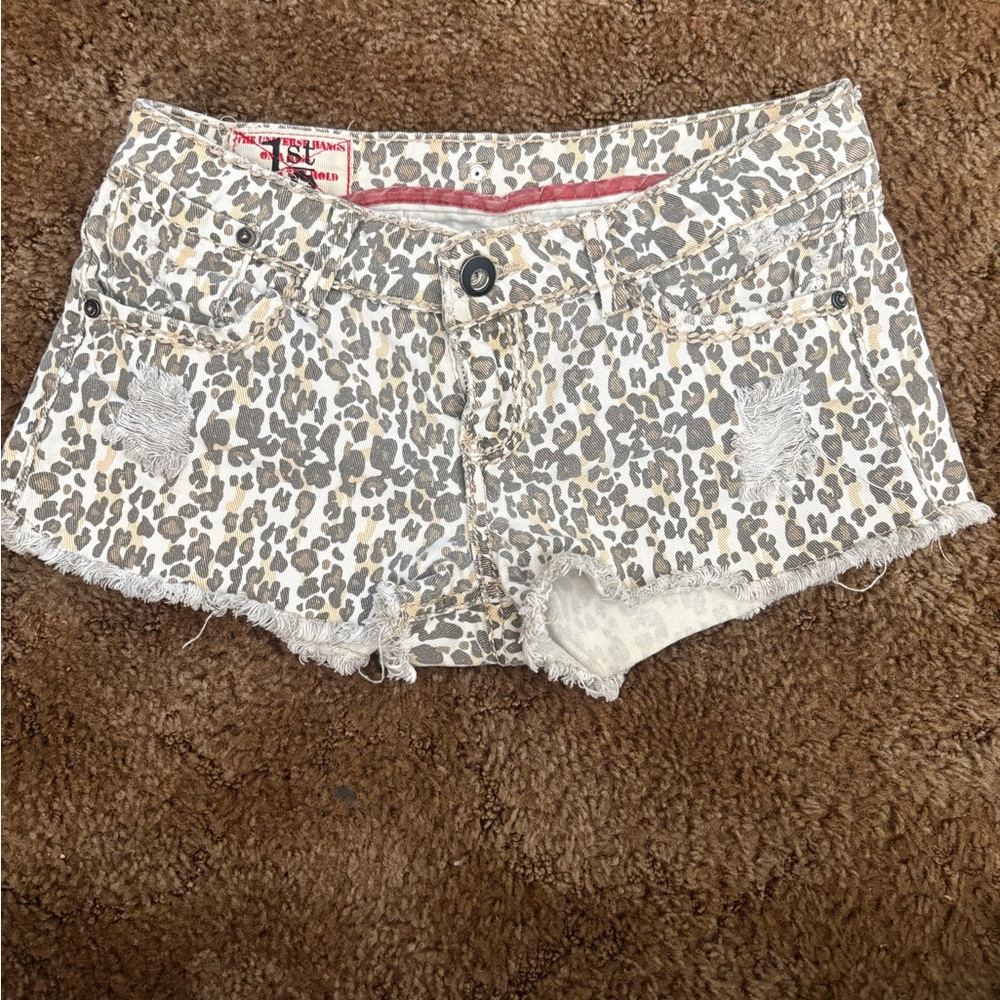 1st Kiss Gray Leopard Print Jean Shorts